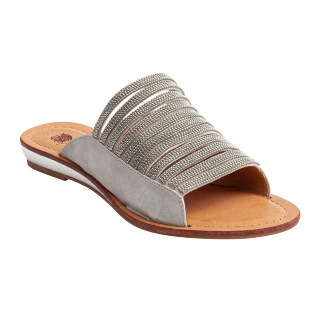 New G.C. Shoes Mattie Silver Embellished Leather Dressy Slide Sandals Women’s 9